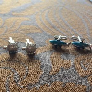 2 sets of enamel animal cuff links.  One set of turtles and the other dolphins